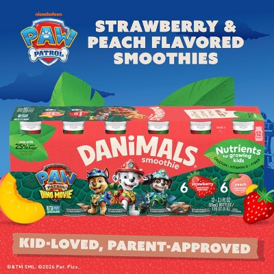Danimals Paw Patrol Strawberry and Peach Traditional Yogurt - 2g Protein 41.28oz/12ct