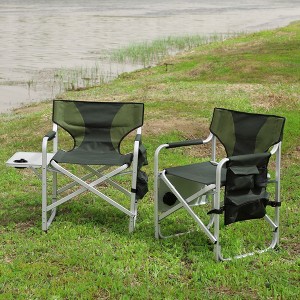 2-Pack Padded Folding Chairs with Side Tables for Camping and Outdoors - 1 of 4