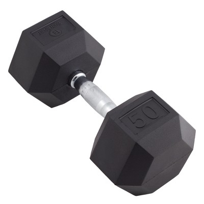 Body Sport Rubber Encased Hex Dumbbell Weight, Strength Training Equipment for Home Gym, Black