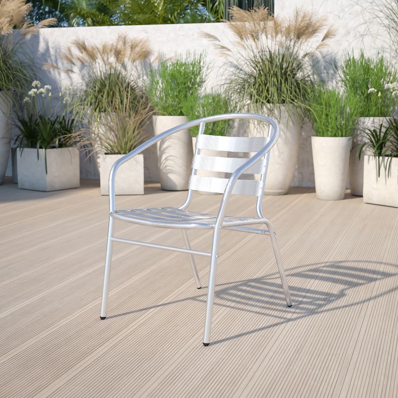 Flash Furniture Commercial Aluminum Indoor-Outdoor Restaurant Stack Chair with Triple Slat Back and Arms, 3 of 13