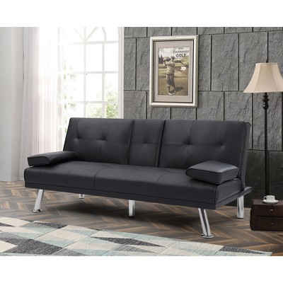LOVMOR BLACK FOLDABLE SOFA BED WITH CUP HOLDER