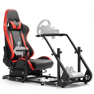 Dardoo Racing Sim Cockpit with Red Gaming Seat, Shifter Mount | Adjustable Frame for Logitech G29, G920, G923 (Steering Wheel Not Included) - 1 of 4