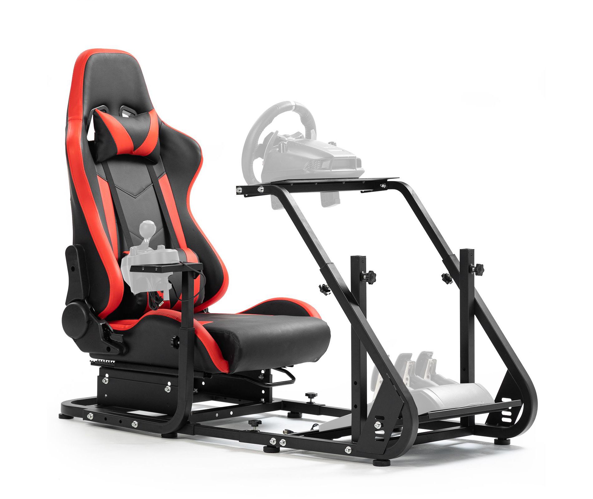 Dardoo Racing Sim Cockpit with Red Gaming Seat, Shifter Mount | Adjustable Frame for Logitech G29, G920, G923 (Steering Wheel Not Included)