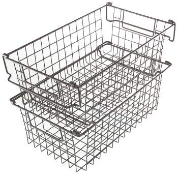 Home-Complete Set of 2 Wire Storage Bins - Shelf Organizers with Handles for Toy, Kitchen, Closet, and Bathroom