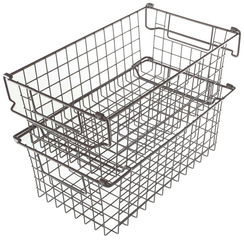 Home-Complete Set of 2 Wire Storage Bins - Shelf Organizers with Handles for Toy, Kitchen, Closet, and Bathroom, 1 of 12