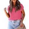 Coolmee Women’s Summer Sweaters Vests Fashion Solid Cap Sleeve Cropped Tops V Neck Loose Fit Ribbed Knit Casual Tank Tops M Pink - 2 of 3