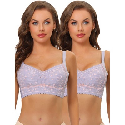 Allegra K Women's Wirefree U Back Lace Adjustable Straps Full Coverage Padded Minimizer Bralettes 2 Pcs
