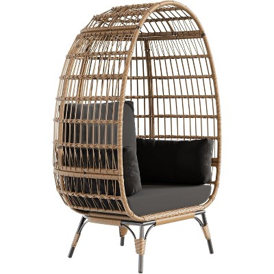 black steel frame + brown rattan + black cushion