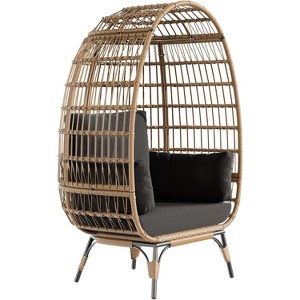 Egg Chair Wicker Outdoor Chairs, Oversize Patio Chair Rattan Lounger Chair w/ 4 Cushions & Steel Frame Stand for Indoor Outdoor Patio Backyard - 1 of 4
