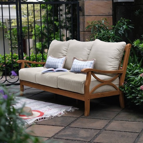 Caterina Teak Patio Sofa With Cushion - Beige - Cambridge Casual : Target