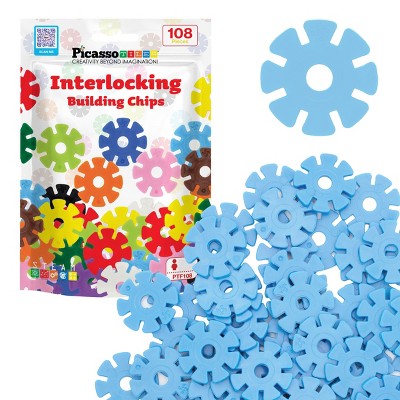 PICASSO-TILES 108 PC Light Blue Interlocking Plastic Disc, Building Chip Blocks Toy Set for Toddlers, Boys & Girls 3+