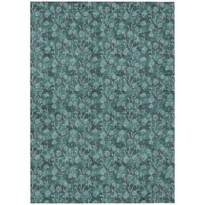 Teal Blue Aqua And Ivory Floral Washable Indoor Outdoor Area Rug