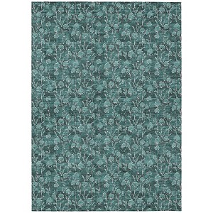 Teal Blue Aqua And Ivory Floral Washable Indoor Outdoor Area Rug - 1 of 4