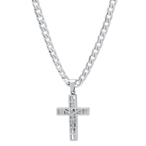 Steeltime 24" Men's stainless steel mini crucifix pendant with flat curb chain - 1 of 4