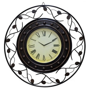 Clockswise 36" Extra large Decorative Vintage Roman Numerical Wall Clock with Black Metal Leaf Design Frame, for Dining, Living Room, or Kitchen - 1 of 4