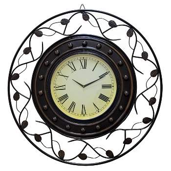 Clockswise 36" Extra large Decorative Vintage Roman Numerical Wall Clock with Black Metal Leaf Design Frame, for Dining, Living Room, or Kitchen