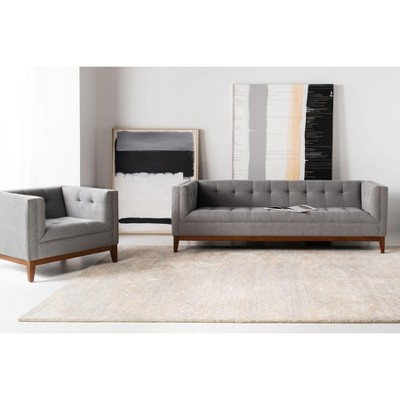 Gray Velvet and Wood Accent Chair with Tufted Design