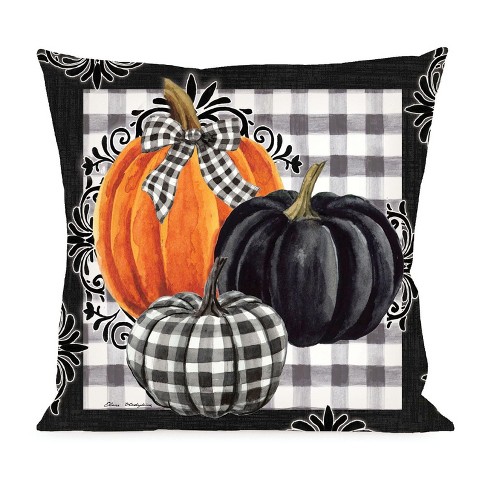 Hello Pumpkin and Check Kitchen Towel Set of 2 - 18 x 28 - Black/White -  Elrene Home Fashions