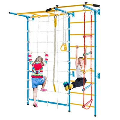 Yellow and Blue 7-in-1 Kids Indoor Climbing Gym with Wall Ladder