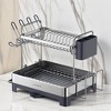 Dish Drying Rack - 2 Tier Dish Rack for Kitchen Counter with Rotatable and Extendable Drain Spout, Silver and Gray - image 3 of 3