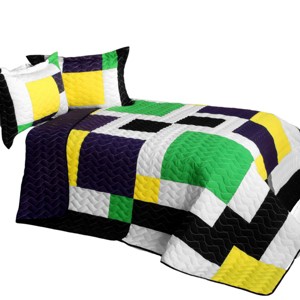 Slickblue Reversible Quilt Set, Pre-Shrunk Finish, Quilt & 2 Shams, Textured Stitch Detail, Full/Queen, 3-Piece - 1 of 4