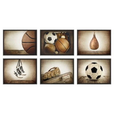Vintage Baseball Glove and Bat Framed Canvas Print