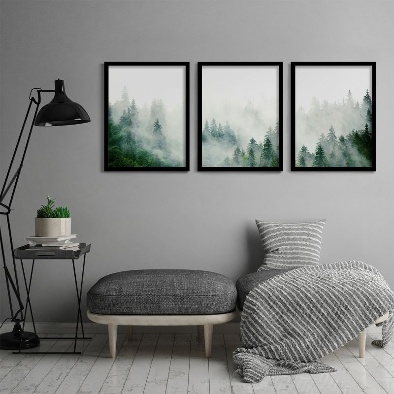 Americanflat Botanical Landscape (Set Of 3) Triptych Wall Art Green Mountain Mist By Tanya Shumkina - Set Of 3 Framed Prints, 4 of 7