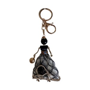 Wrapables Hanging Fashionista Doll Keychain, Crystal Rhinestone Keyring Bag Charm, Black Rose - 1 of 4