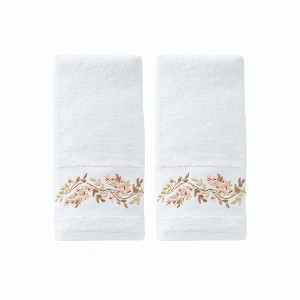 Saturday Knight Ltd Misty Floral Embroidered Bath Hand Towel Set - 2 Piece - 16x26", White - 1 of 3