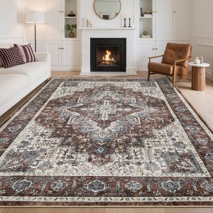 Machine Washable Area Rugs for Living Room Boho Vintage Soft Non-Slip Low Pile Distressed Carpet - 1 of 4