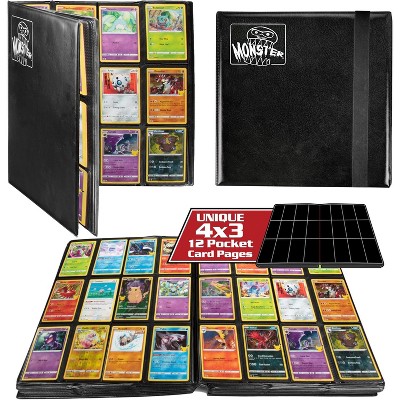 Monster 12 Pocket Trading Card Binder - Matte Black Album, Anti-Drop w Side Loading Padded Pockets, Double Sided, Holds 480 Cards, Gift