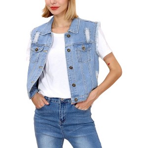 Anna-Kaci Women's Sleeveless Distressed Denim Jean Jacket Vest for Everyday Looks - 1 of 4