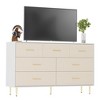 Modern White Chest of Drawers, 8 Drawer Dresser with Gold Handles and Legs, Wooden Nightstand with Linen-Textured Surface - 3 of 4