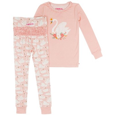 RuffleButts SoftSnooze Toddler Girls Ruffle Long Sleeve Pajama Set