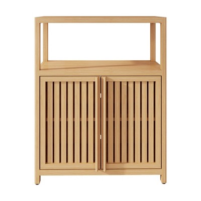 VANIRROR Bamboo Sideboard&Buffet Storage Cabinet, Freestanding Organizers With Two Doors for Bathroom, Dining Room, Hallway, Kitchen