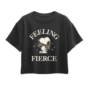 Girls' - Peanuts - Feeling Fierce Snoopy Short Sleeve Boxy Graphic T-Shirt - 1 of 3