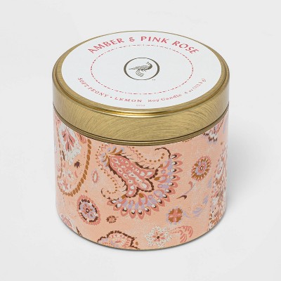  4oz Mini Patterned Tin Amber PInk Rose Candle - Opalhouse™ 