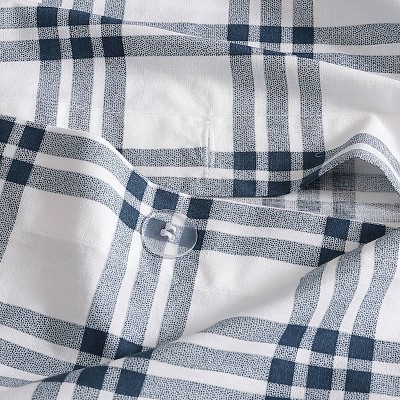 Navy Blue Plaid Cotton Full/Queen Duvet Set with Shams