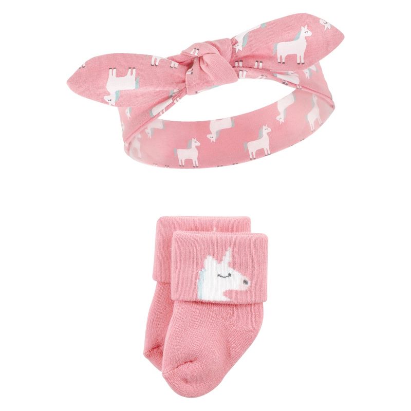 Hudson Baby Infant Girls Headband and Socks Set, Unicorn, 0-9 Months, 4 of 7