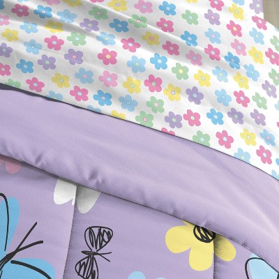 Purple Microfiber Twin Girls' Reversible Bed in a Bag Set