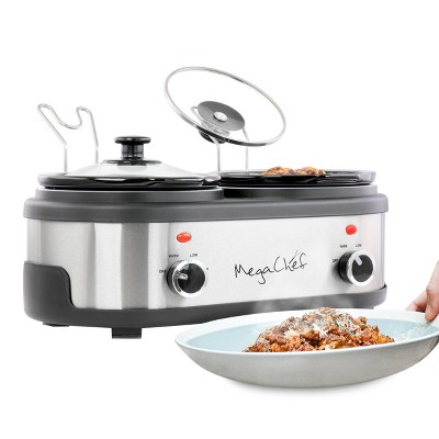 Megachef Dual 1.5 Quart Crock Buffet Slow Cooker: 3 Settings, Warming ...