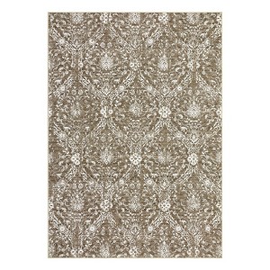 Traditional Tiled Area Rug – Faded Cream Transitional Design, Stain-Resistant Carpet for Home & Office - 1 of 4