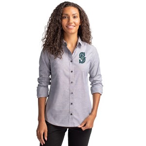Seattle Mariners Cutter & Buck Stretch Oxford Womens Long Sleeve Dress Shirt - 1 of 1