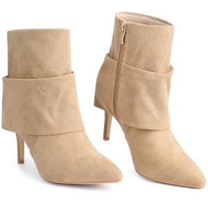 BLISSFUL STEP Women's Pointed Toe Stiletto Heel Fold Over Slouch Ankle Boots - 1 of 3