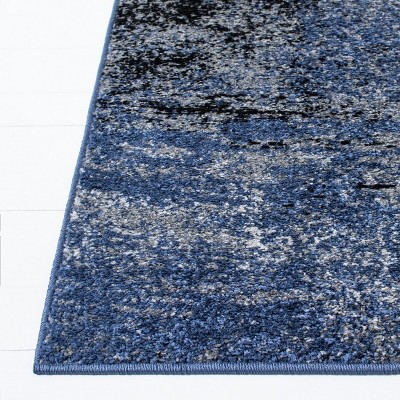 Grey and Blue Abstract Runner Rug with Synthetic Fibers