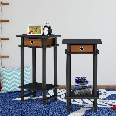 Furinno 2PCS 3-Tier Industrial Tall Nightstand End Table Sofa Side Telephone Table w/removable drawer&Open Storage Shelf,Espresso/Brown
