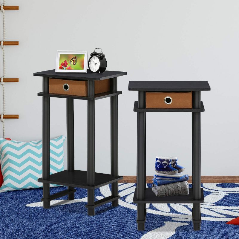 Furinno Turn-N-Tube Tall End Table with Bin, Espresso/Brown, Set of 2, 1 of 5