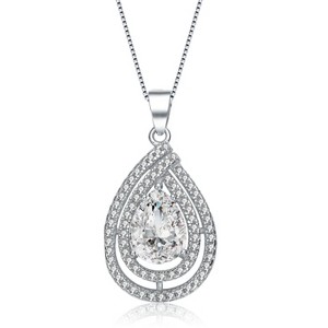 Guili Sterling Silver Rhodium Plated Pear-Shaped Cubic Zirconia Pendant with a Chic and Elegant Design, Perfect for Formal and Casual Looks - 1 of 3