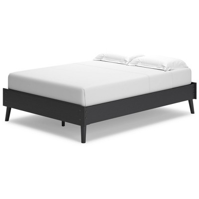 Charlang Black Wood Frame Full Platform Bed with Drawer