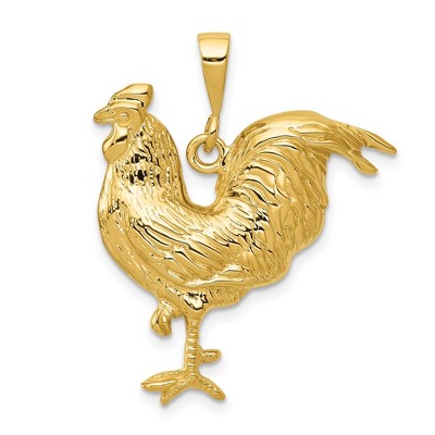Black Bow Jewelry 14k Yellow Gold 2D Rooster Pendant, 25mm